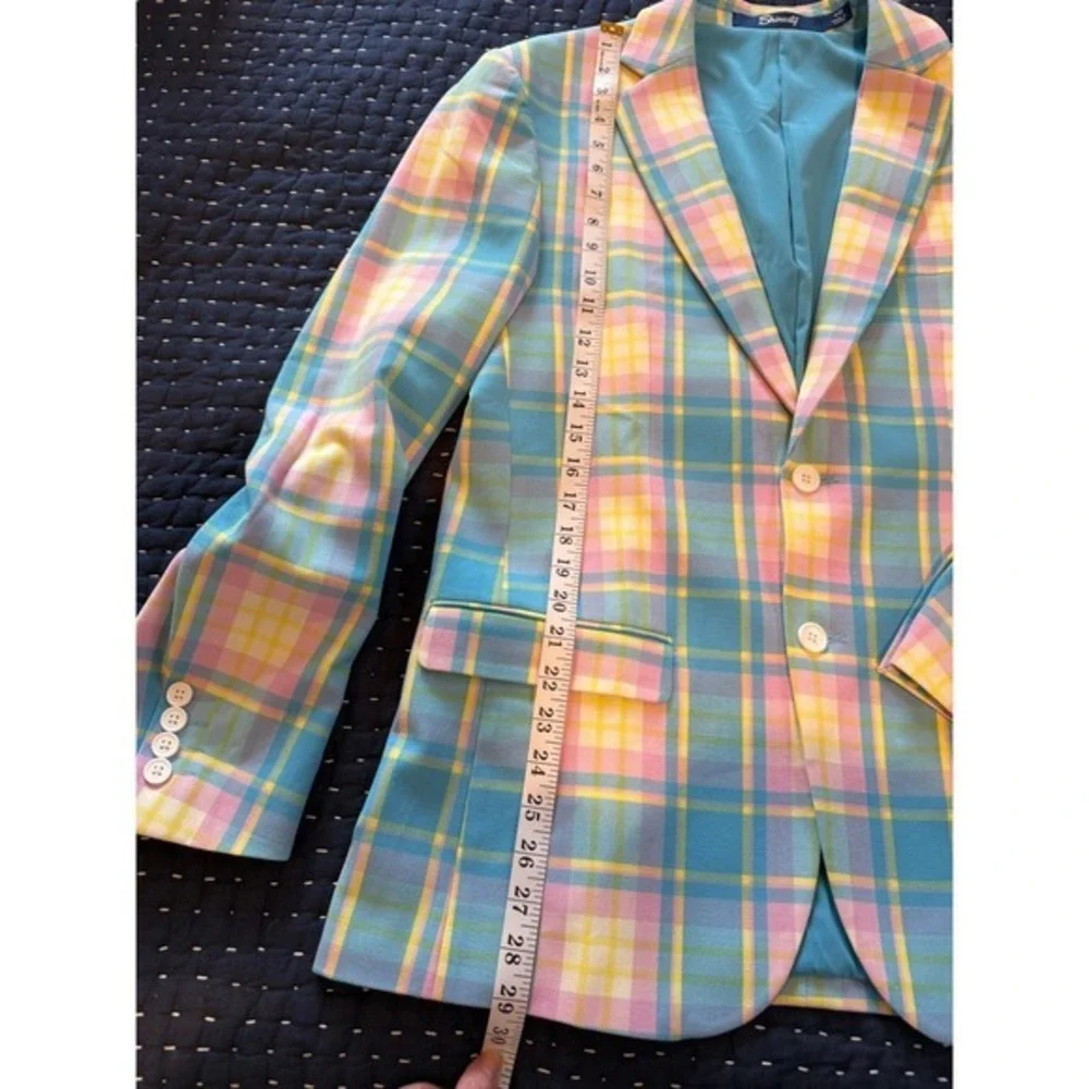 Shinesty The Burnished Broker Plaid Pastel Stretch Blazer 40 R‎ 2 Button Pride